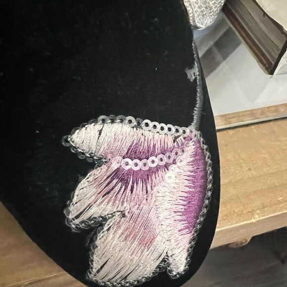 GIA COUTURE BLACK VELVET FLORAL FUR SLIP ON FLATS SHOES. Made in Italy. Size 37. - Picture 5 of 13